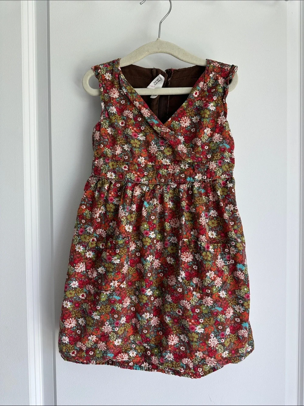 Old Navy Girls Floral Dress 2T Brown Cotton Fall Cottagecore Pocket Dress YK2 - Picture 1 of 8